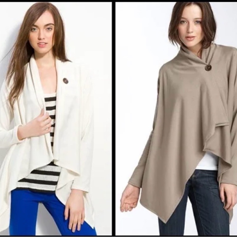 Bobeau Wrap Long Sleeve Asymmetrical Sweater size M Elegant Cream Women's Top